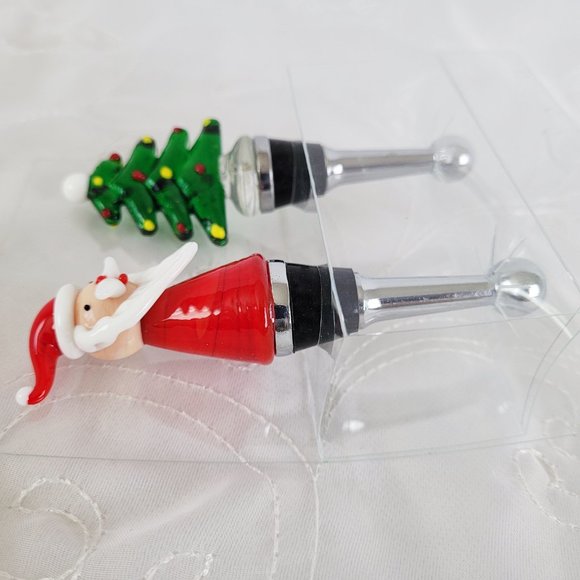 Jolly Glass Art Christmas Wine Stoppers Santa/Tree - Picture 5 of 8